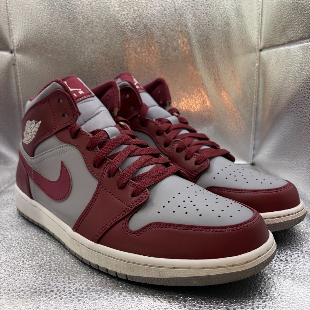 Size 11 Nike Air Jordan 1 Mid Cherrywood Red Gray Mens Athletic Shoes DQ8426-615